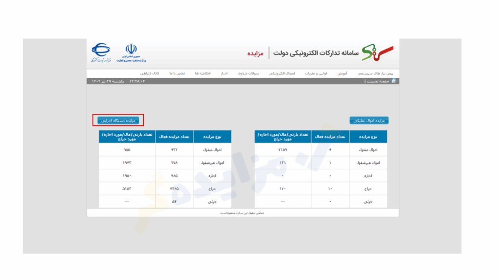 انتخاب مزایده دستگاه اجرایی سامانه ستاد